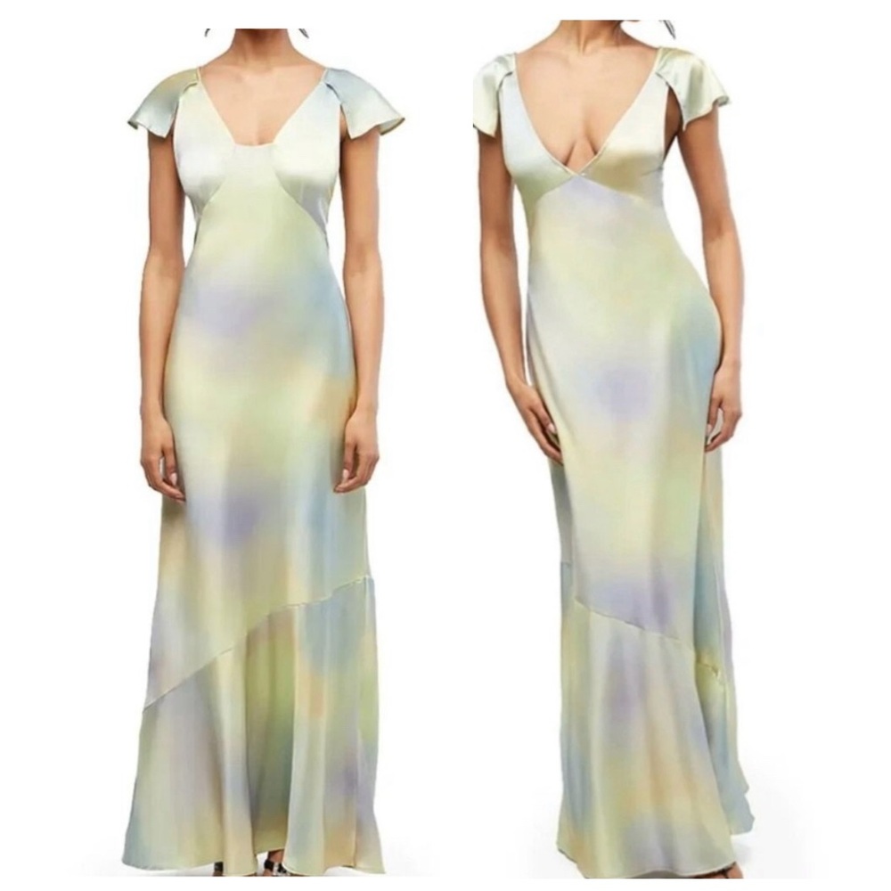 WeWoreWhat Pastel Maxi Dress, Silky Charmeuse Watercolor, Size 8, Two-Way, NWT.